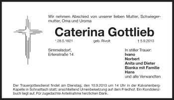 Traueranzeige von Caterina Gottlieb von Pegnitz-Zeitung